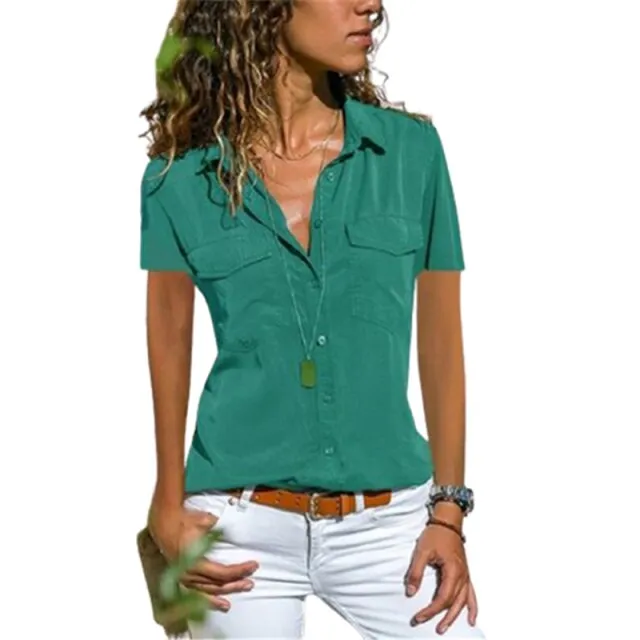 Autumn Woman Pocket Office Blouse Plus Size Lapel Long Sleeve Slim Buttons Shirt Ladies Black Pink Femininas Tops S-5XL