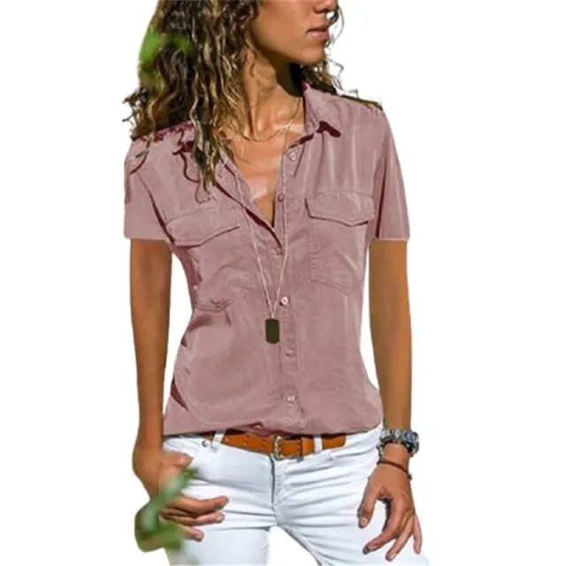 Autumn Woman Pocket Office Blouse Plus Size Lapel Long Sleeve Slim Buttons Shirt Ladies Black Pink Femininas Tops S-5XL