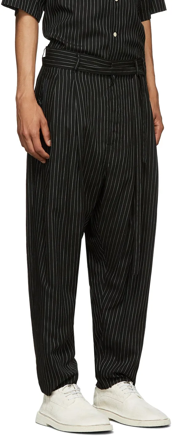 BED J.W. FORD Black Two Tuck Striped Trousers
