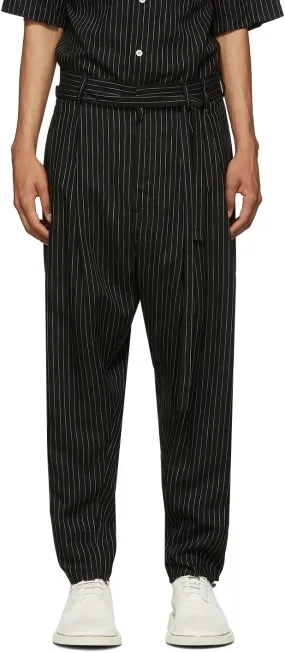 BED J.W. FORD Black Two Tuck Striped Trousers