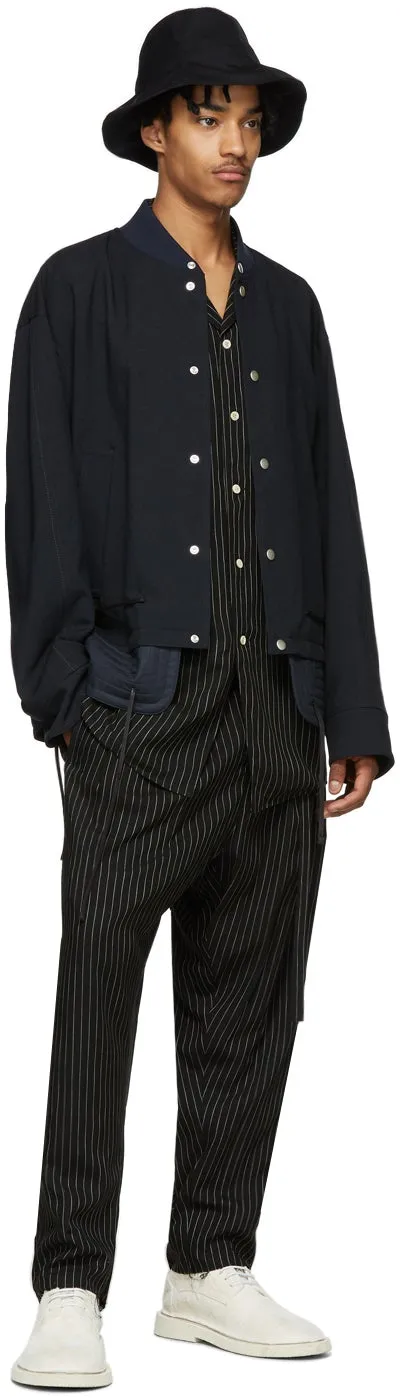 BED J.W. FORD Black Two Tuck Striped Trousers
