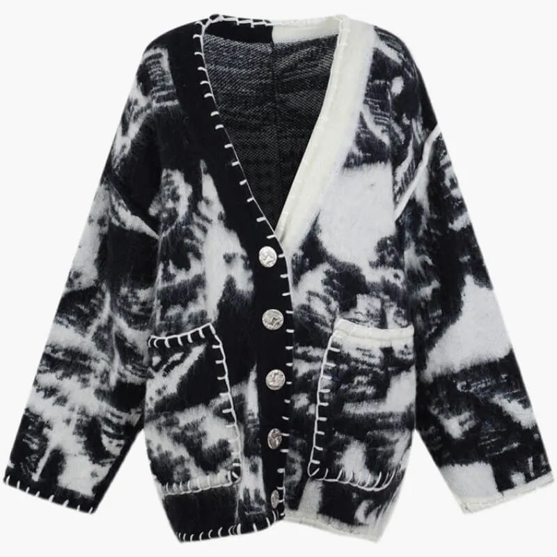 Blue Waves Retro Cardigan Split Color Design