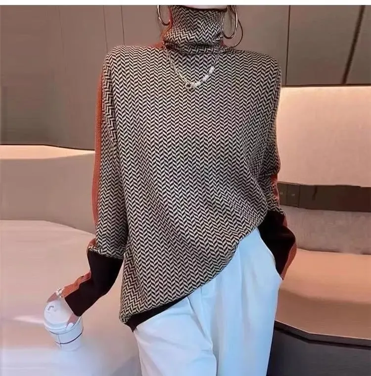 Chic Styling Mock Neck Colorblock Knit Top