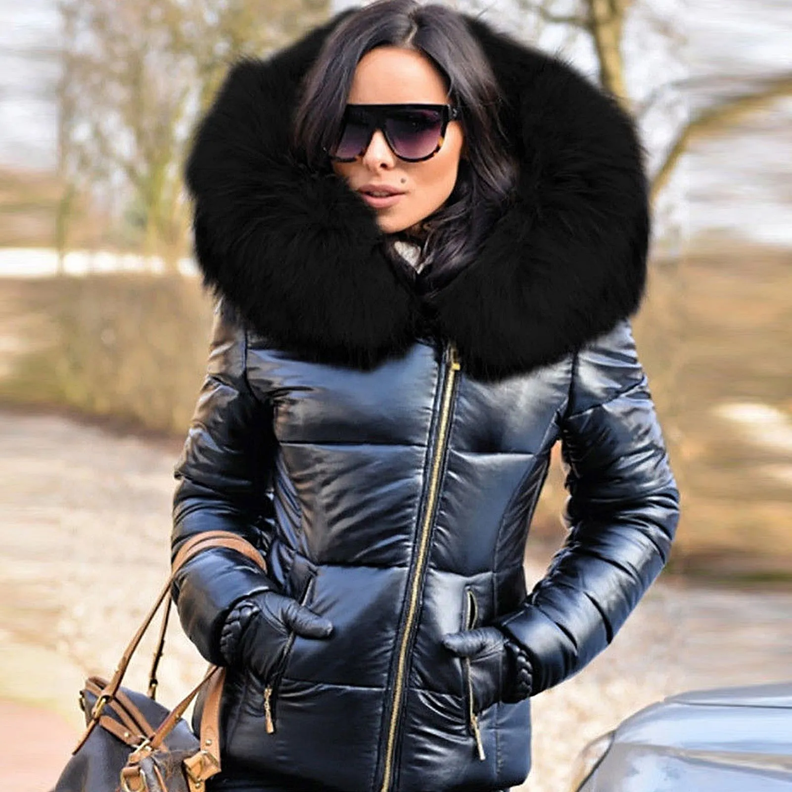 Chloe - Women's Autumn Winter Faux Fur Hood Zipper Warm Down Coat
