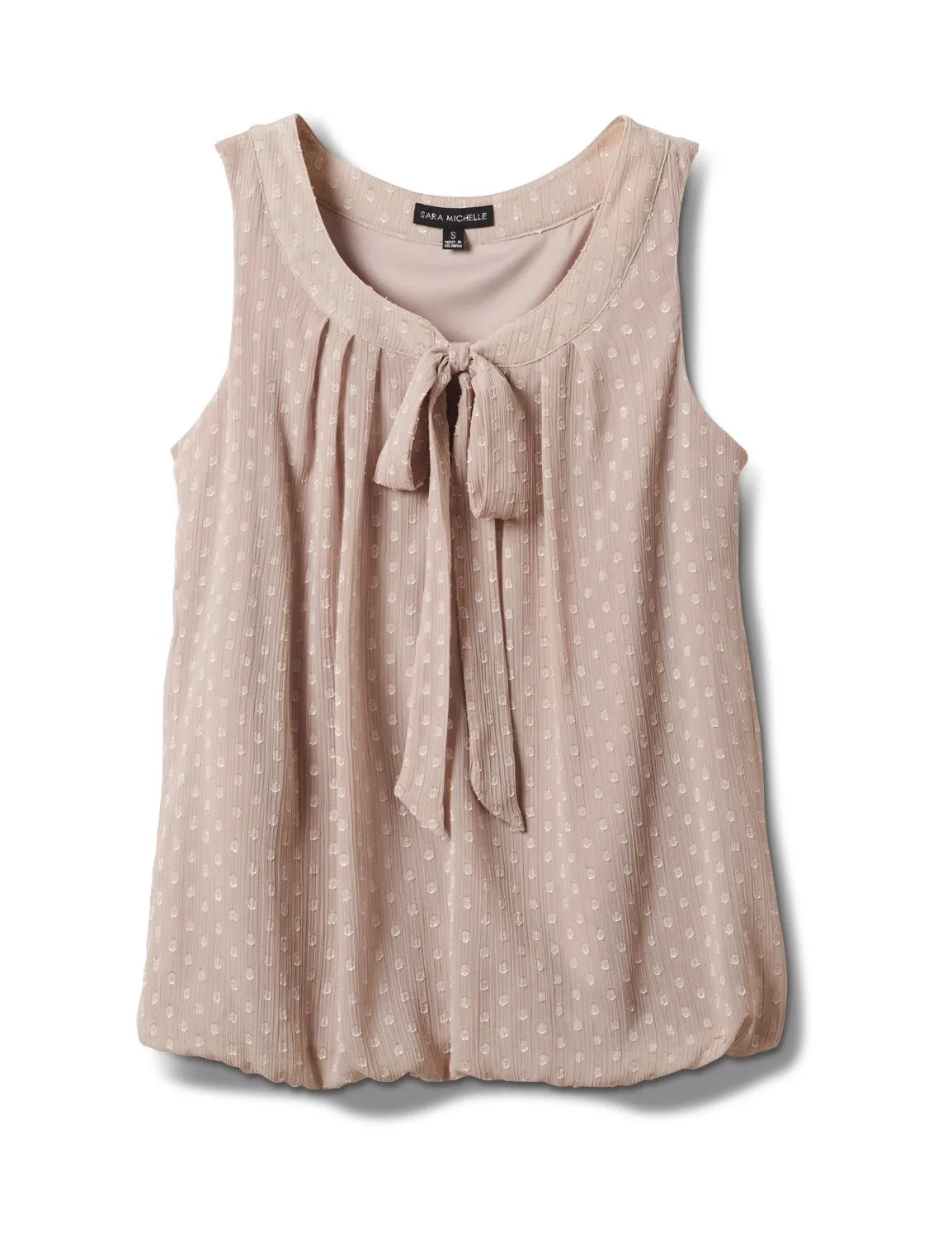 Clip Dot Tie Neck Bubble Hem Blouse