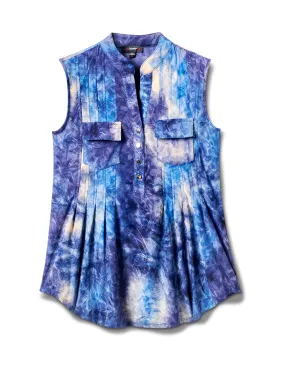 Denim Tie Dye Jaquard Pintuck Popover