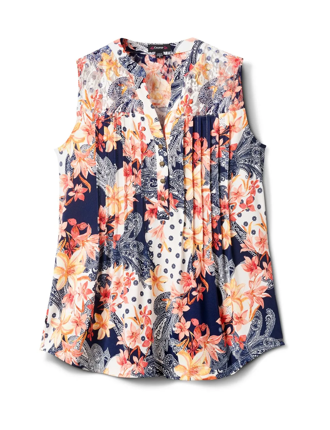 Floral Paisley Lace Trim  Knit Popover