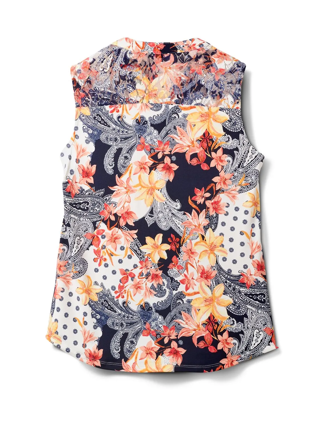 Floral Paisley Lace Trim  Knit Popover