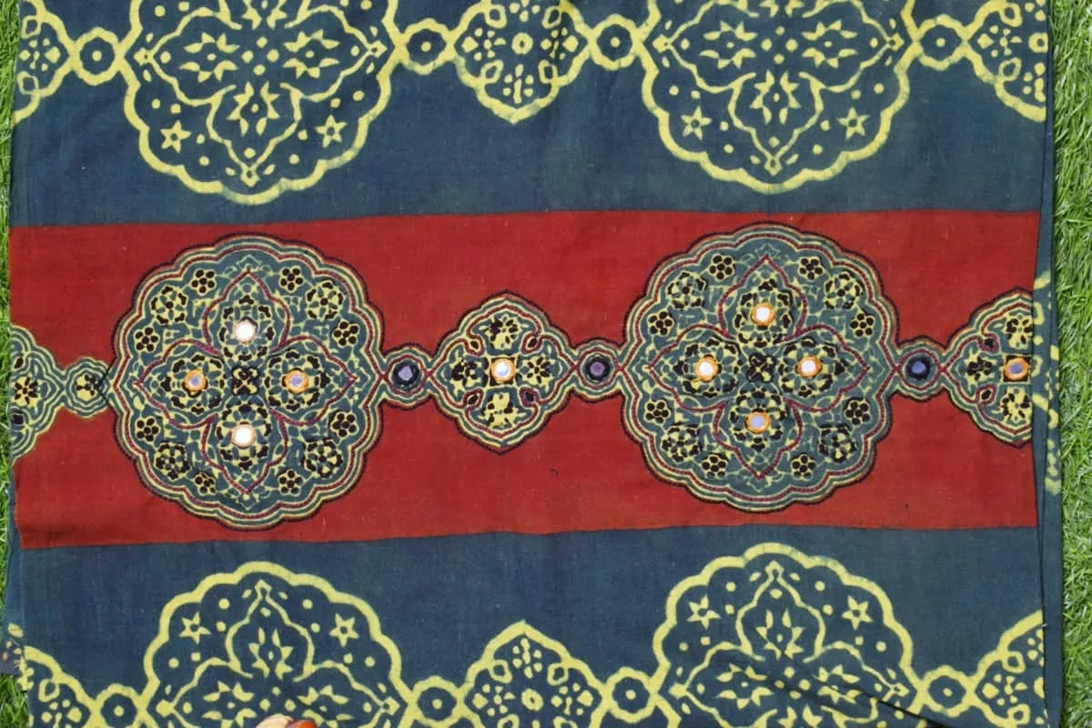 Green Ajrakh Blouse with Embroidery