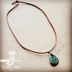 Leather Necklace with Genuine Natural Turquoise Pendant 249q
