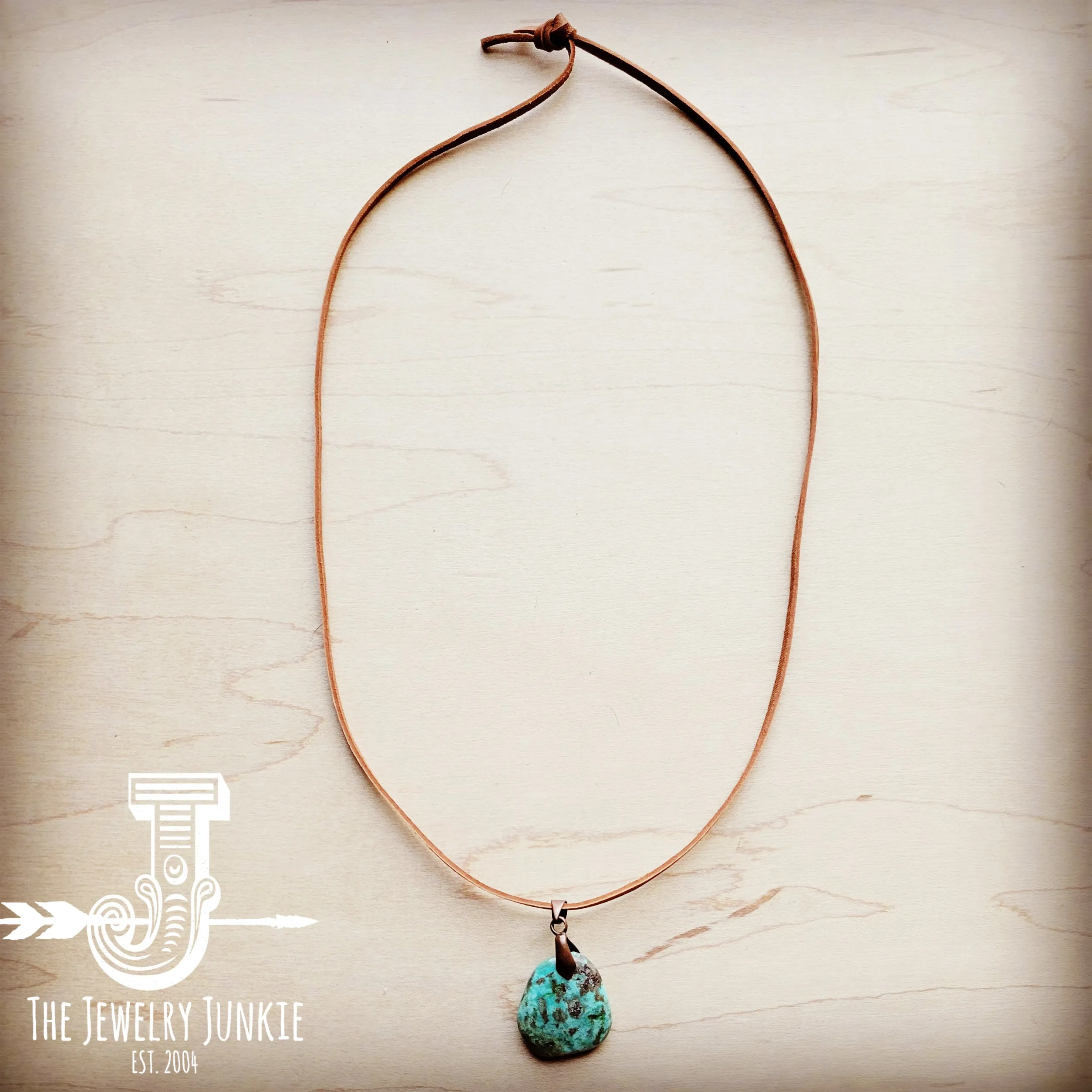 Leather Necklace with Genuine Natural Turquoise Pendant 249q