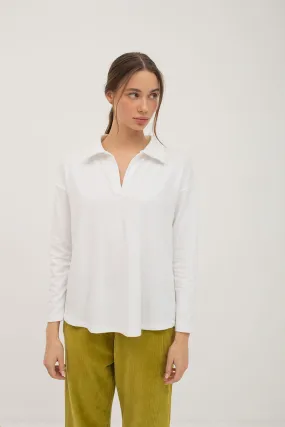 Mus & Bombon Odiel Long Sleeve Polo Shirt | White