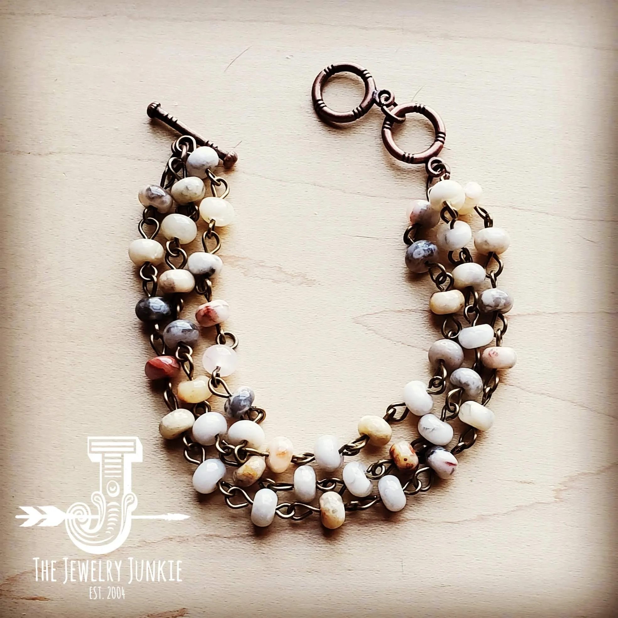 Natural Agate Triple Strand Bracelet 804k