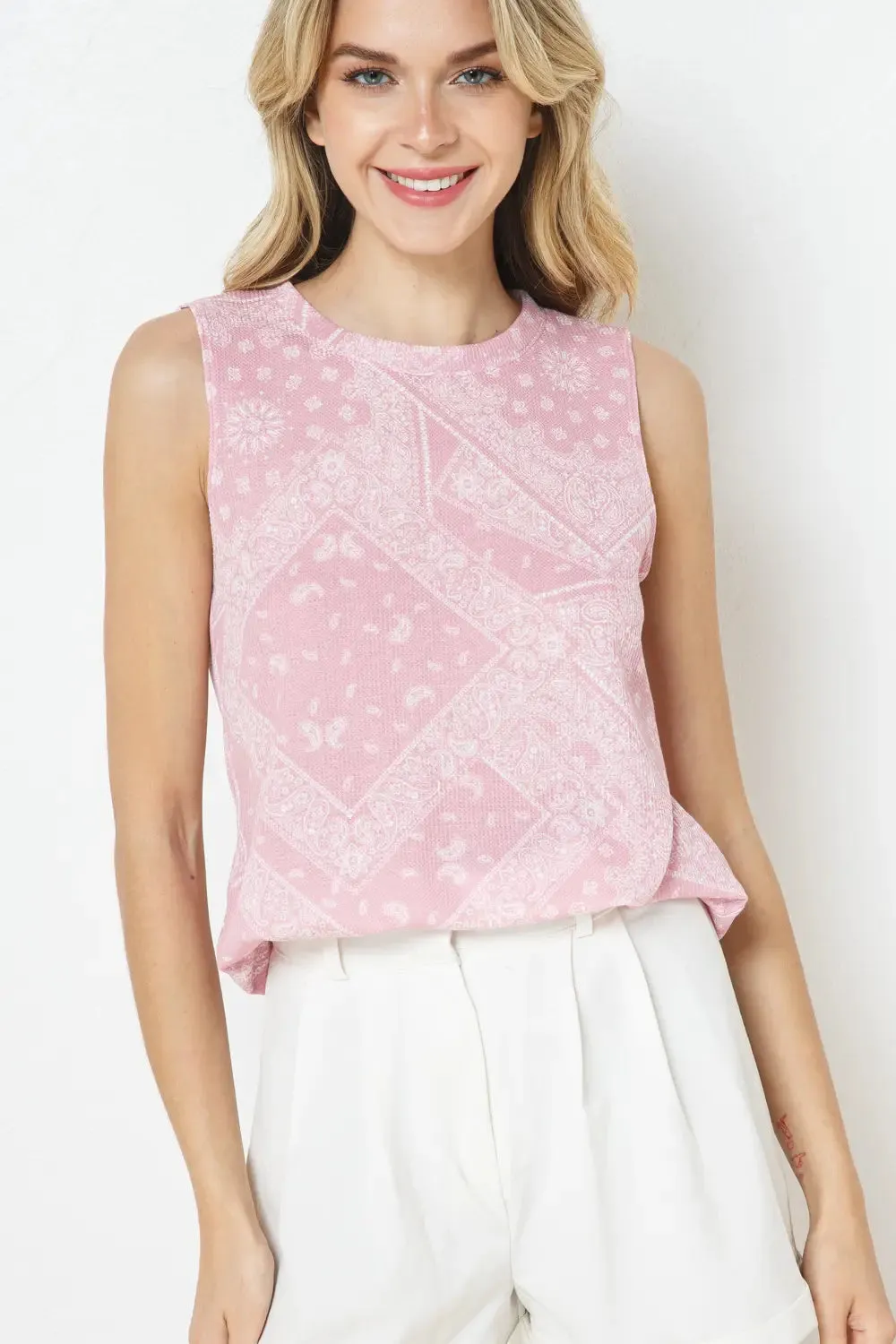 Paisley Bandana Sleeveless Top - Pink