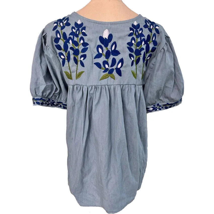 PRE-ORDER: Faded Denim Bluebonnet Halftime Blouse (shipping mid-June)