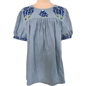 PRE-ORDER: Faded Denim Bluebonnet Halftime Blouse (shipping mid-June)