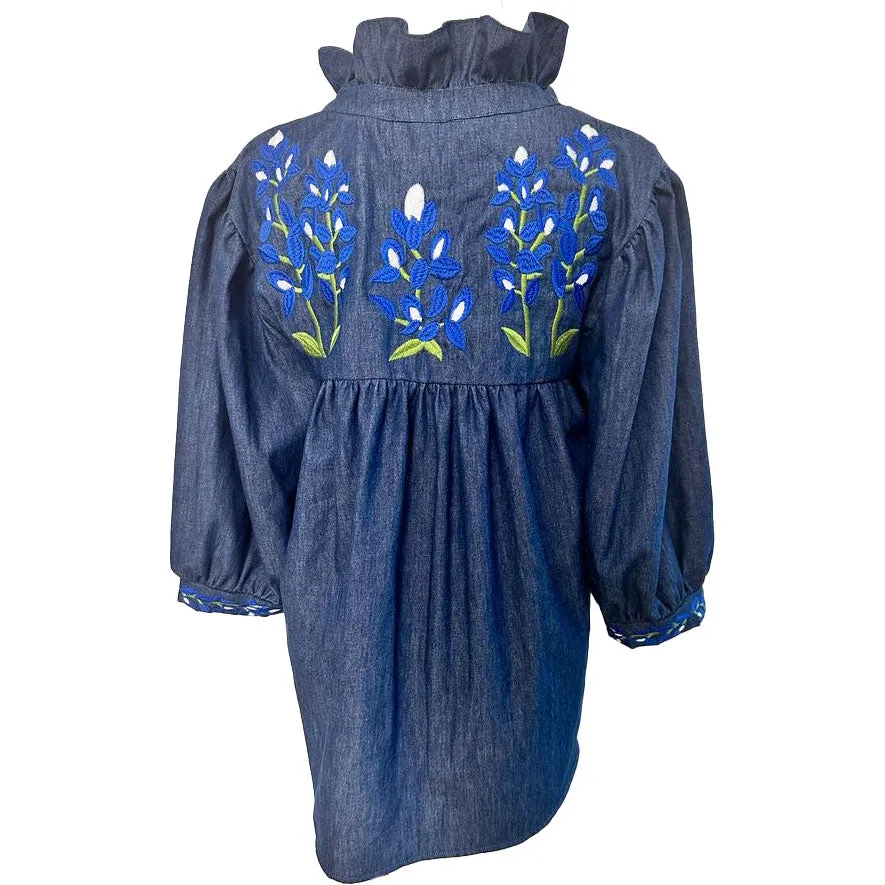 PRE-ORDER: Indigo Denim Bluebonnet Tailgater Blouse (shipping mid-June)