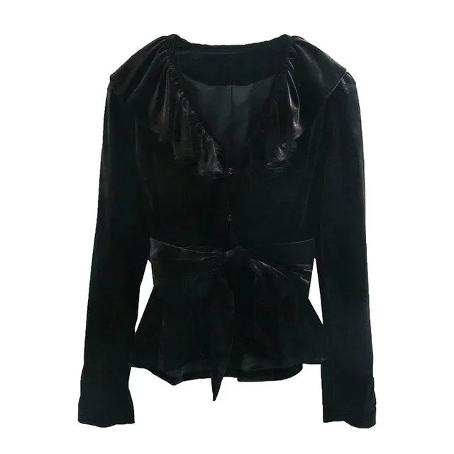 RUFFLED VELVET BLOUSE