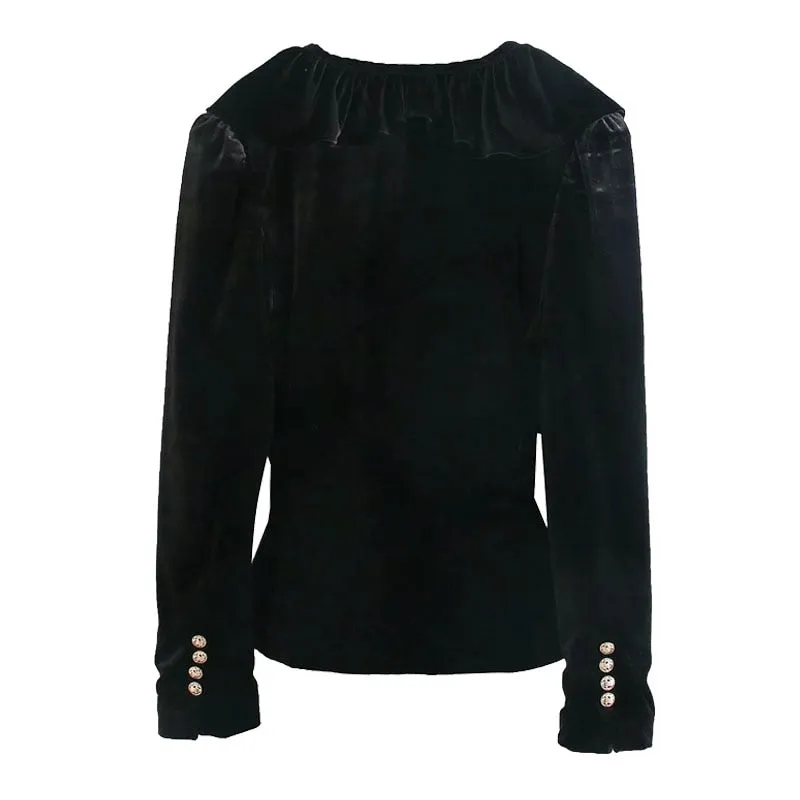 RUFFLED VELVET BLOUSE