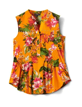 Sleeveless Bright Floral Pintuck Popover