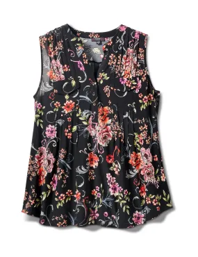 Sleeveless Floral Pintuck Popover
