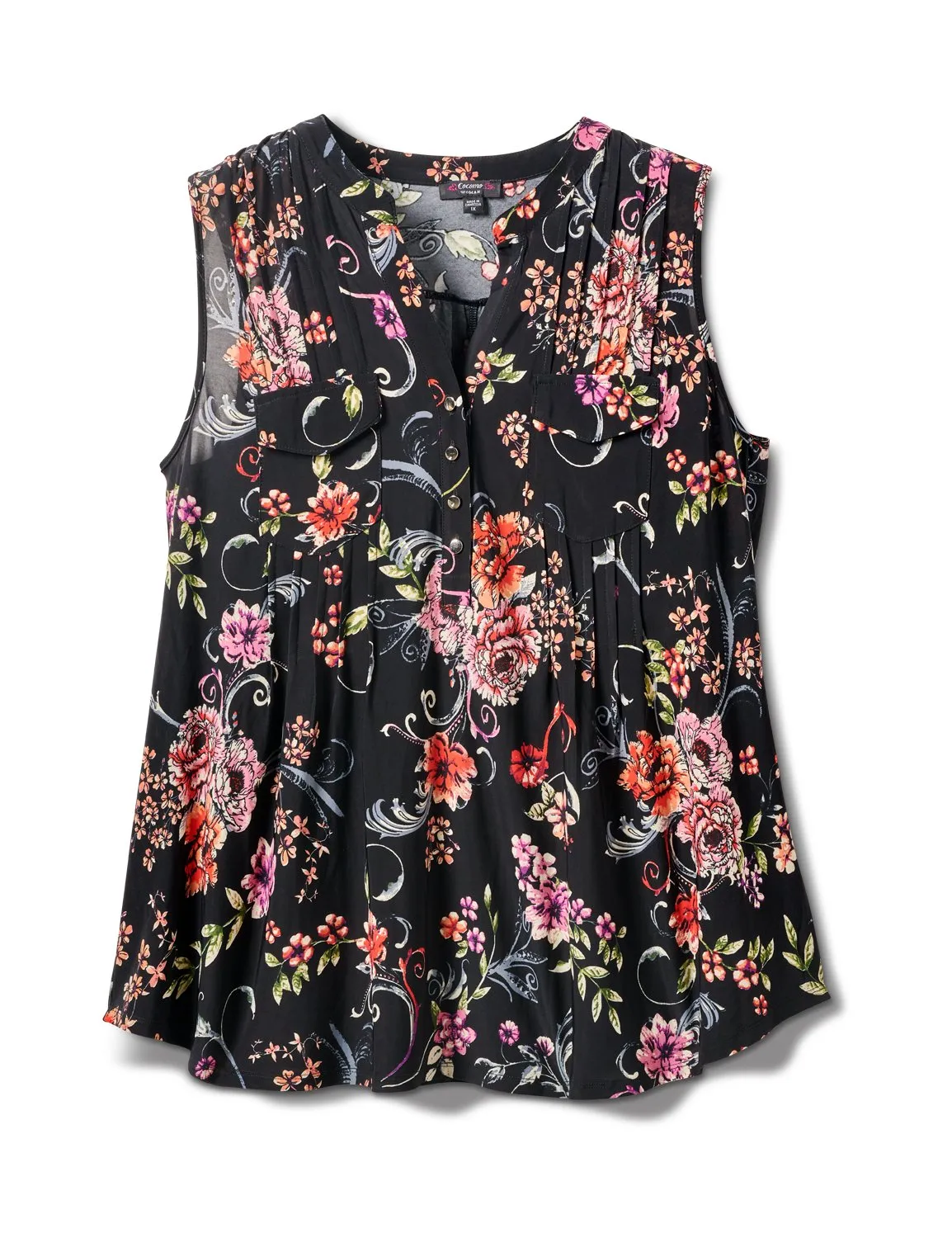 Sleeveless Floral Pintuck Popover