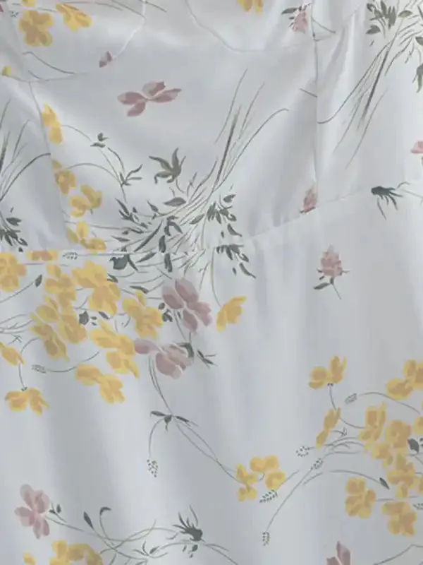 Small fresh floral print slim-fit wooden ear tie dress