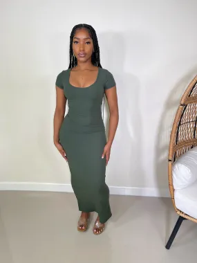 Sushama Cap Sleeve Maxi Dress-Olive