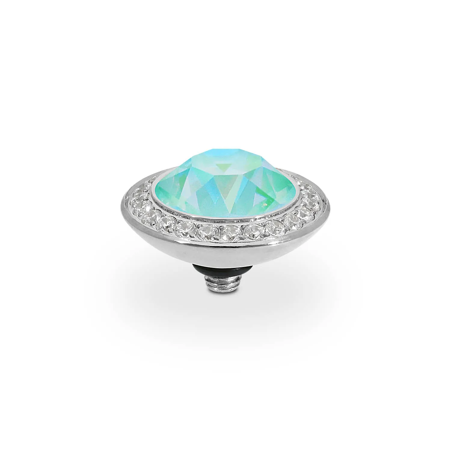 Tondo Deluxe Silver and Silky Sage Delite Crystal Ring Gem Top, 13mm