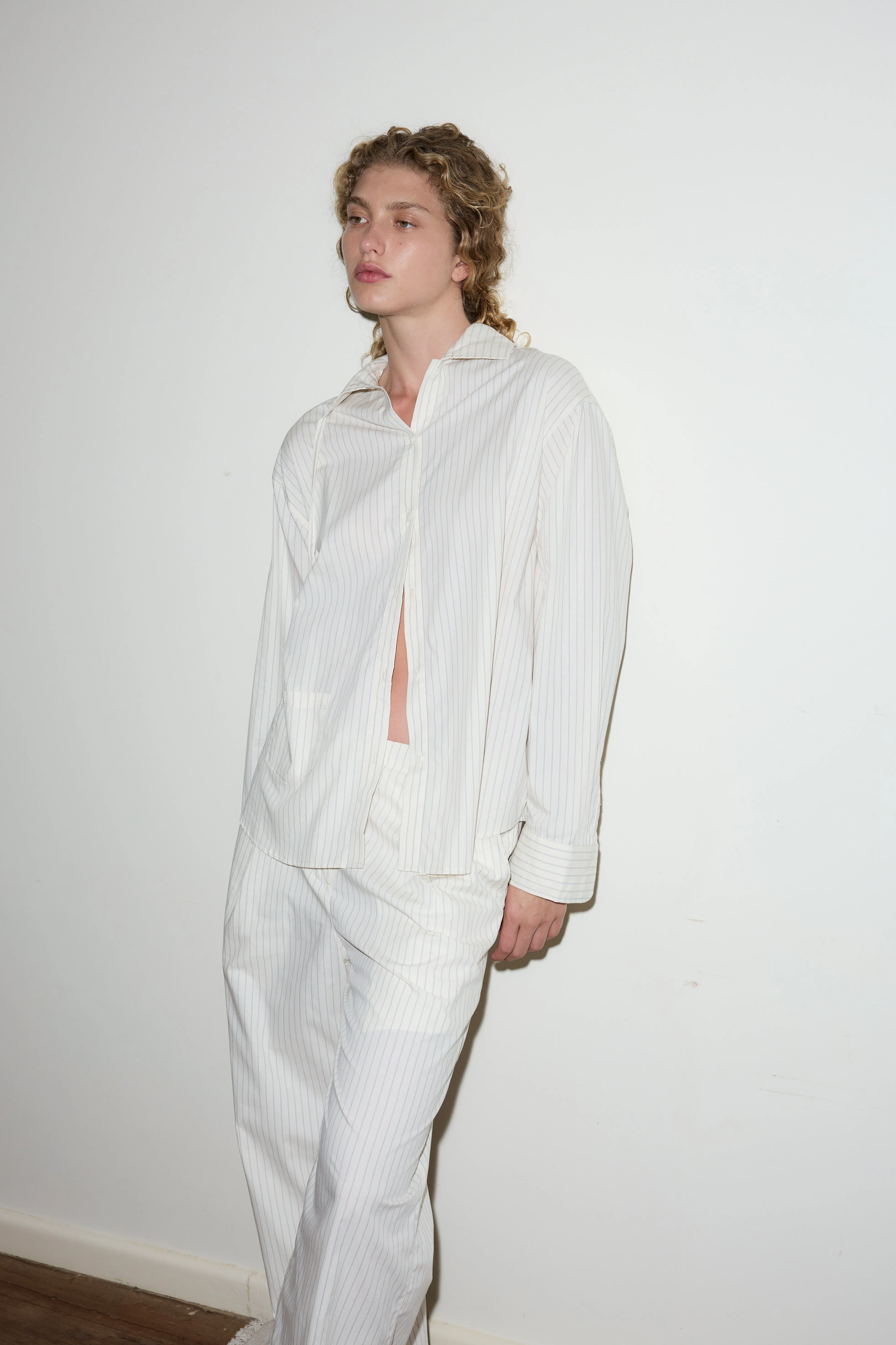 Twin BUTTON Pant - Pinstripe Cream