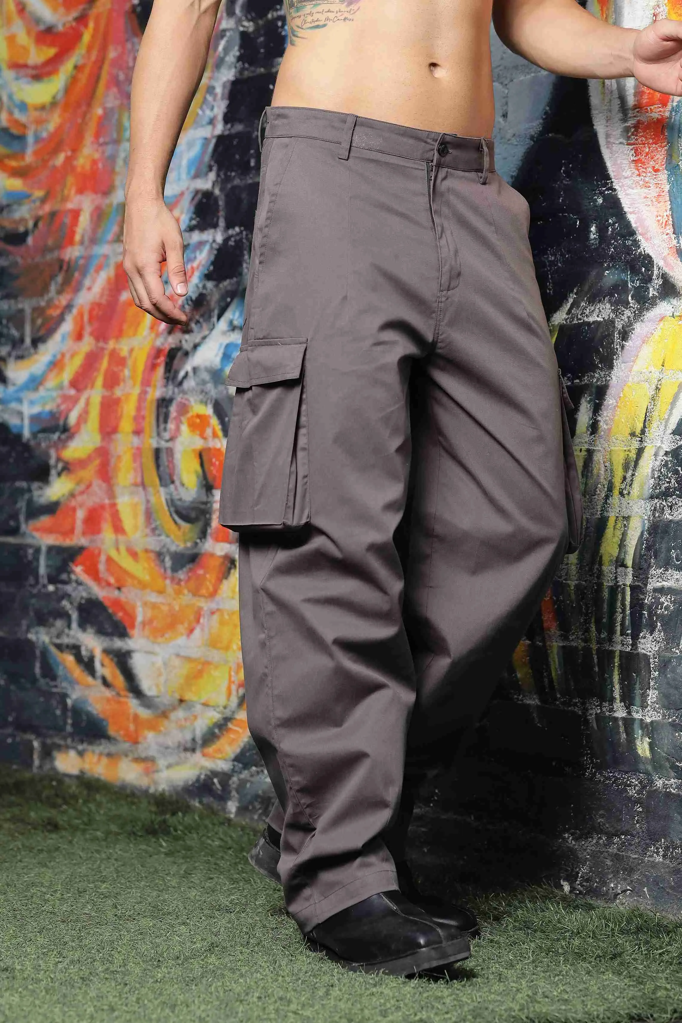 Unisex Baggy fit Grey Cargo Trousers