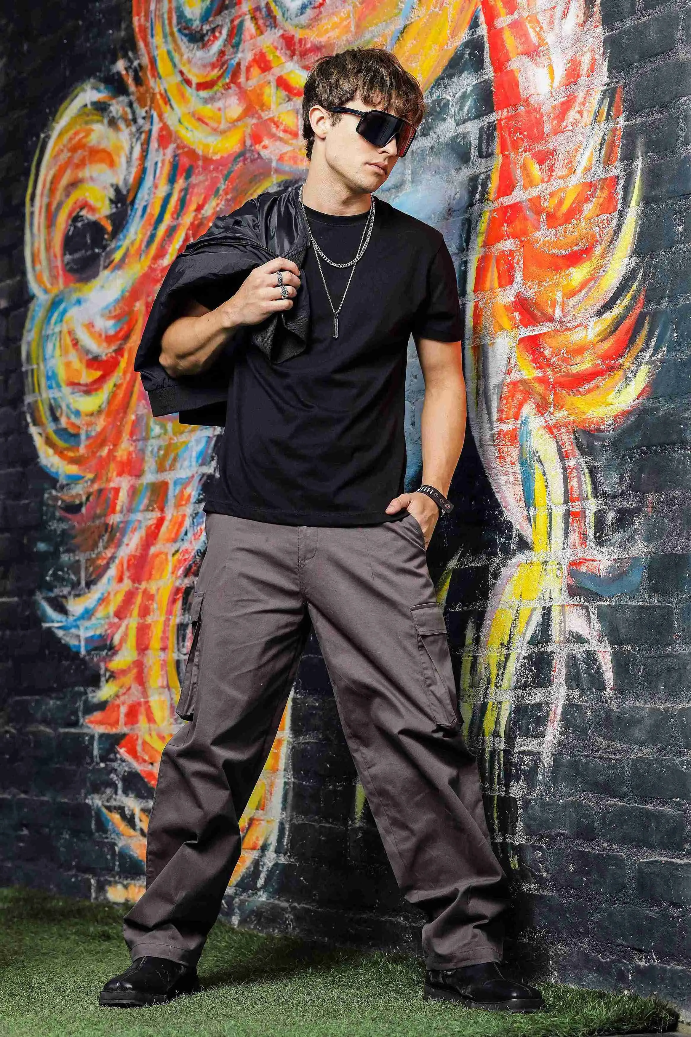 Unisex Baggy fit Grey Cargo Trousers