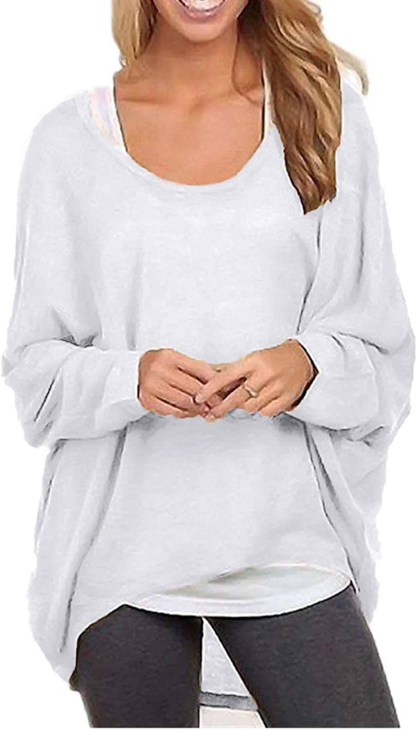 Women's Batwing Sleeve Off Shoulder Loose Oversized Baggy Tops Sweater Pullover Casual Blouse T-Shirt